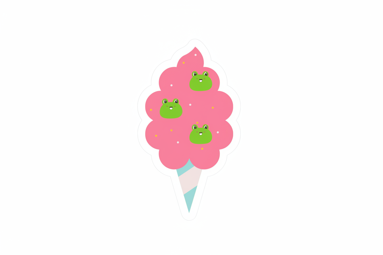 Autocollant Kawaii Grenouille Barbe à papa