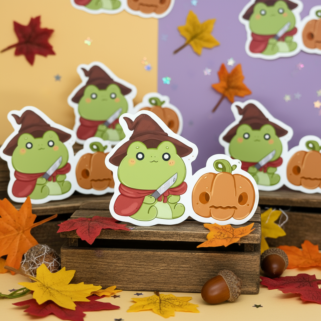 Autocollant Grenouille Citrouille