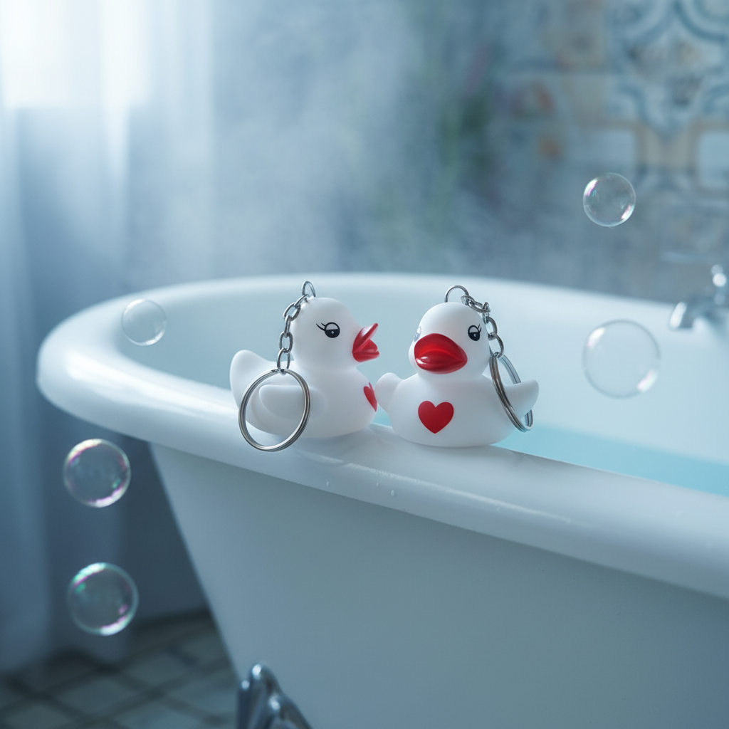 White Duck Red Heart Key Ring