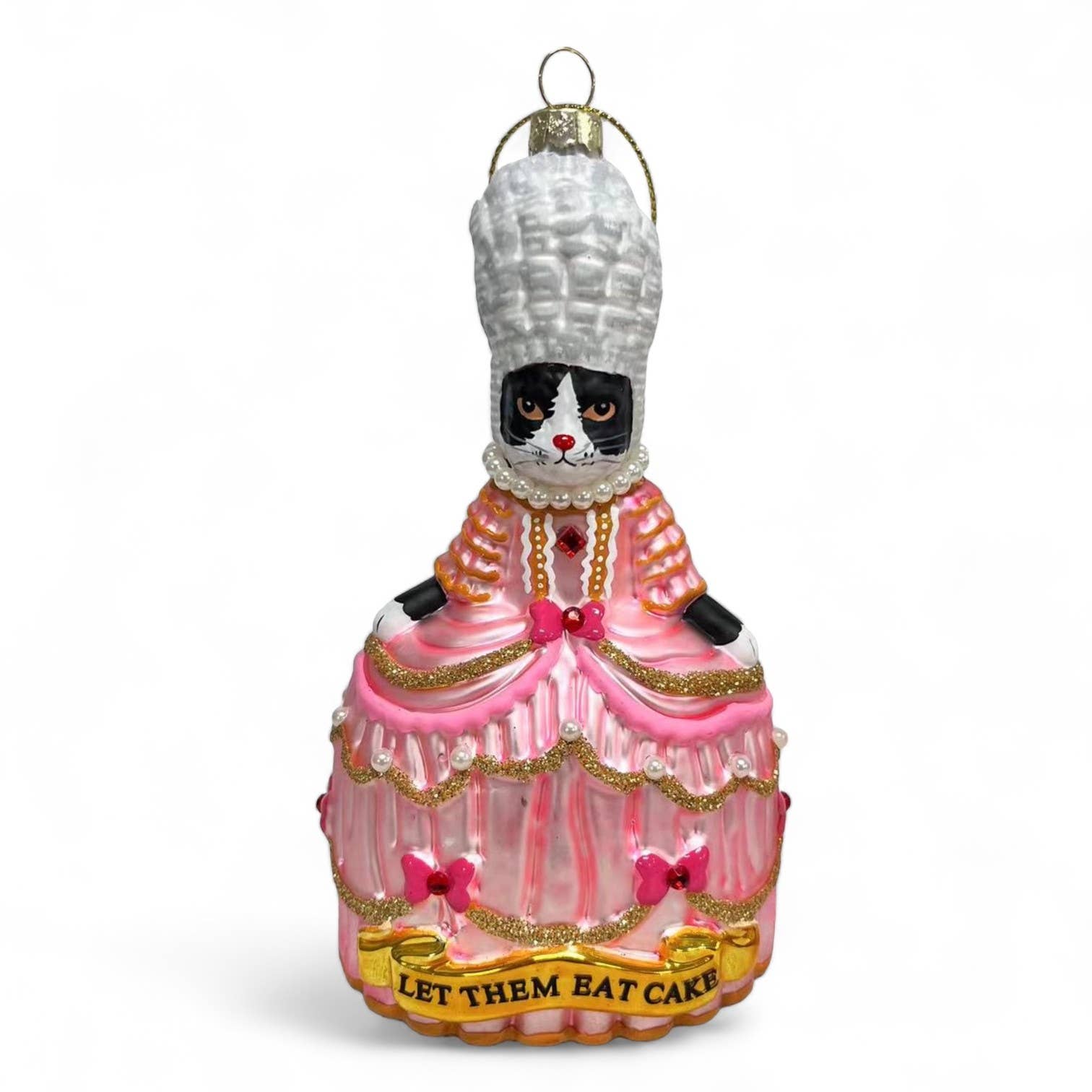 Boule de Noël Chat Tuxedo Marie Antoinette “Let Them Eat”