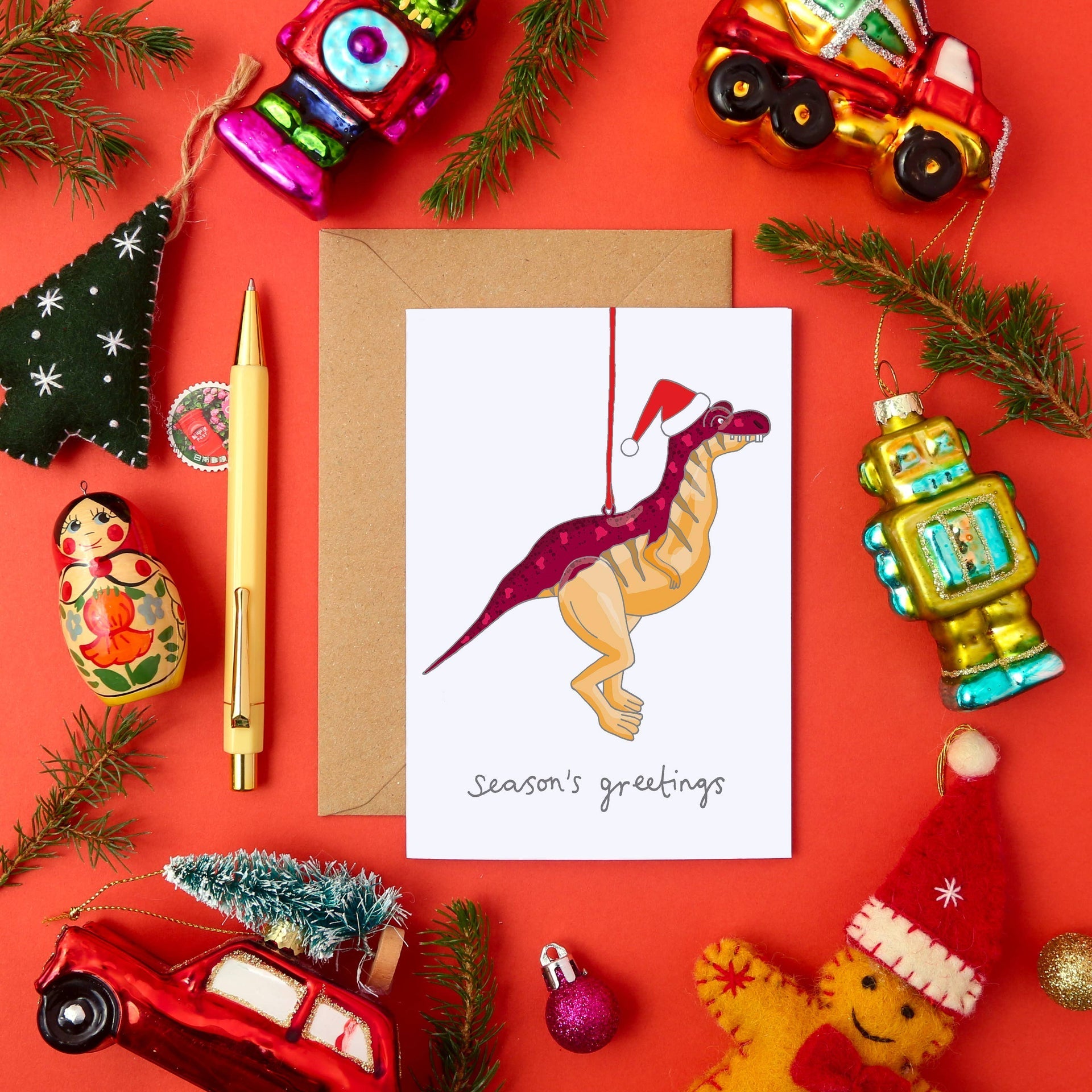 Carte de vœux de Noël Dinosaure