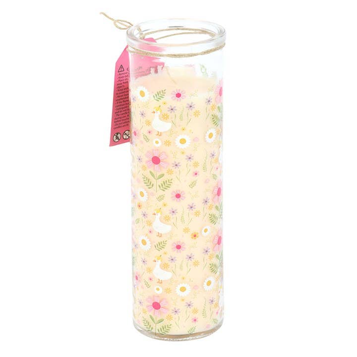 Vanilla Pillar Candle with Duck and Daisy Pattern
