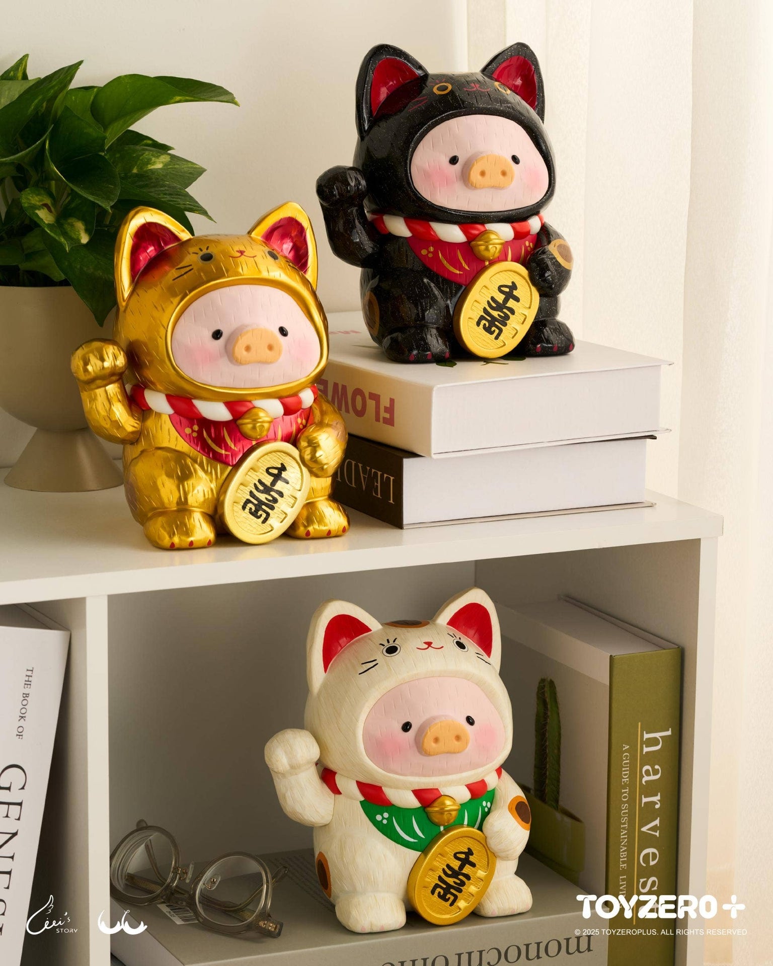LuLu le Cochonnet - Maneki Lu (chat noir) — sculpture en bois 18cm