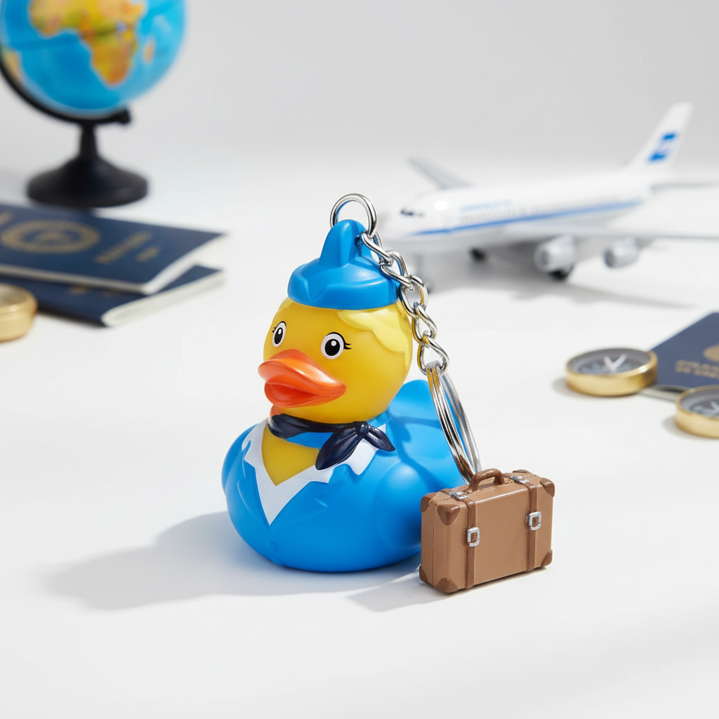 Blonde Flight Attendant Duck Keychain