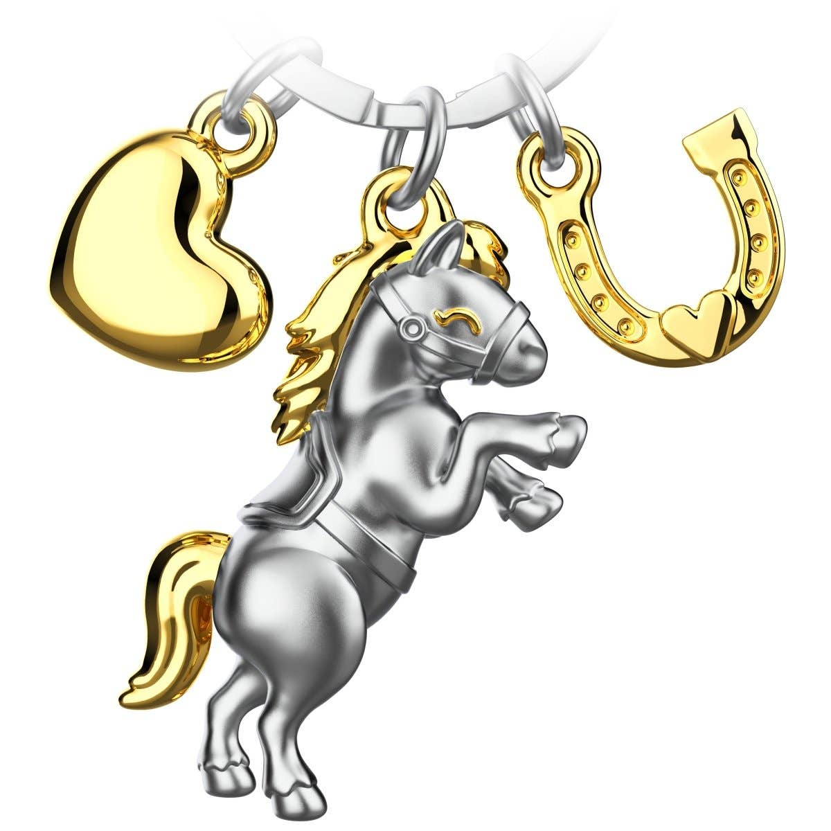 Porte-clés Cheval avec Cœur et Fer à cheval "Pony"