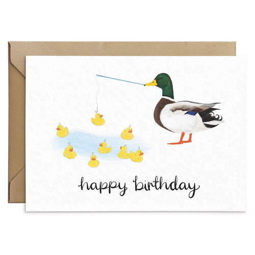 Duck at the Duck Fishing Game Birthday Card