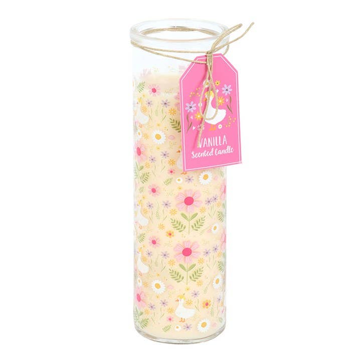 Vanilla Pillar Candle with Duck and Daisy Pattern