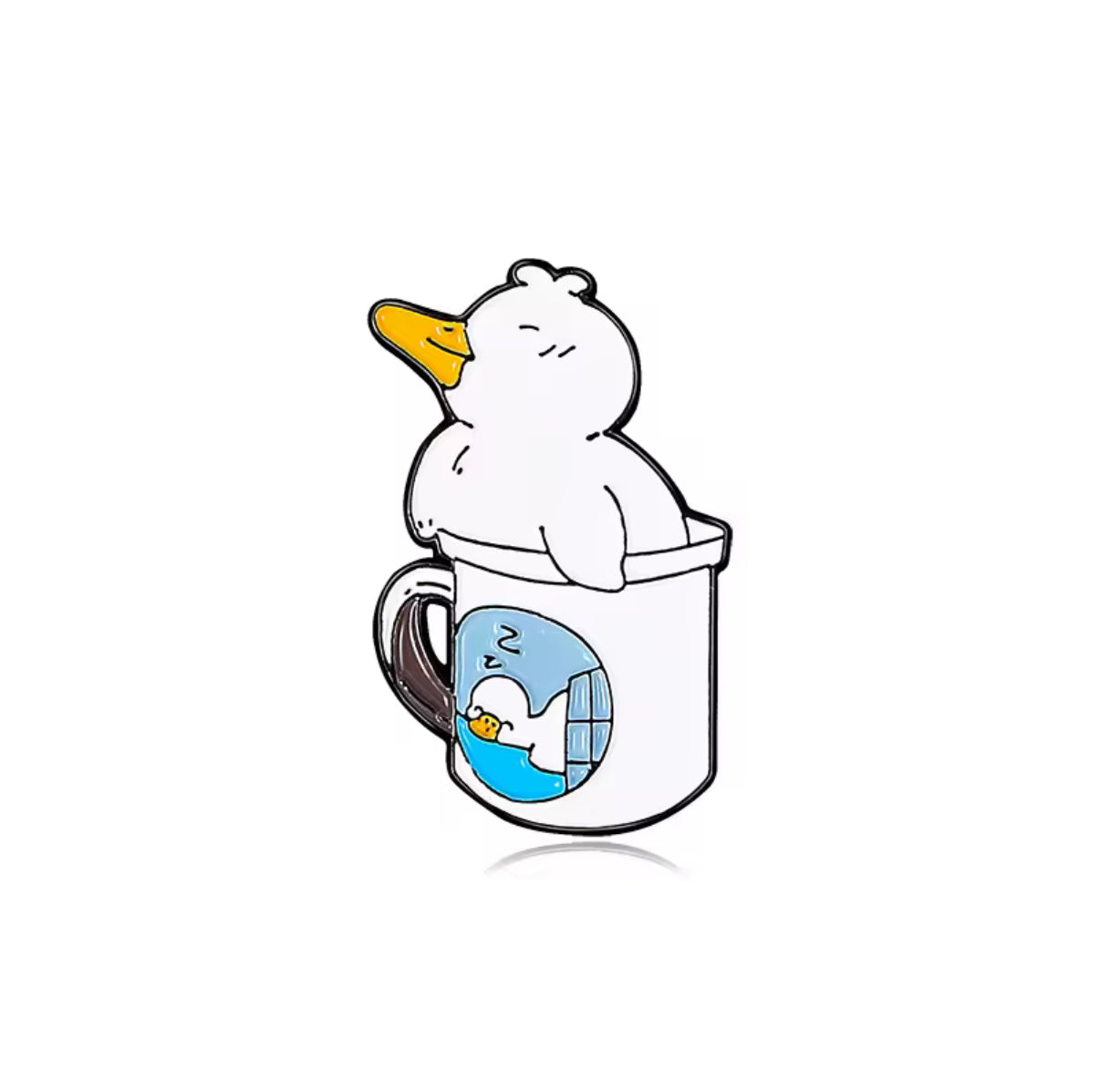 Weiße Ente in einer Tasse Button