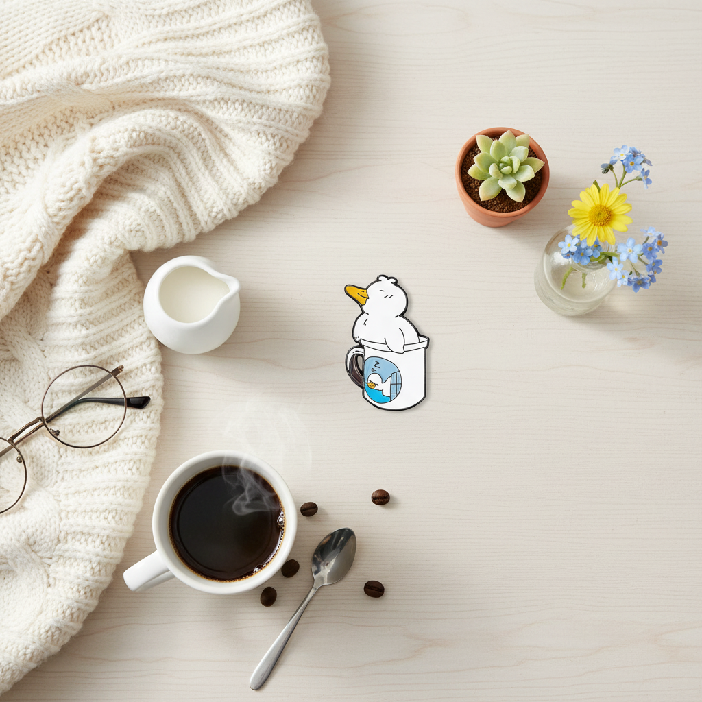 Weiße Ente in einer Tasse Button