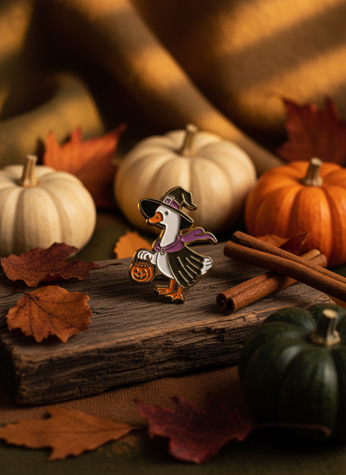 White Duck Halloween Witch Pin