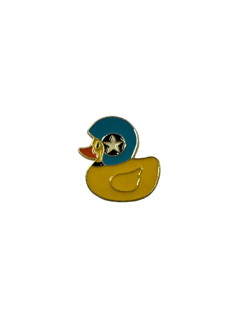 Gelbe Enten-Anstecknadel mit Motorradhelm