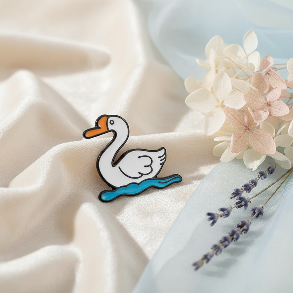 Weiße Ente auf dem Wasser Button