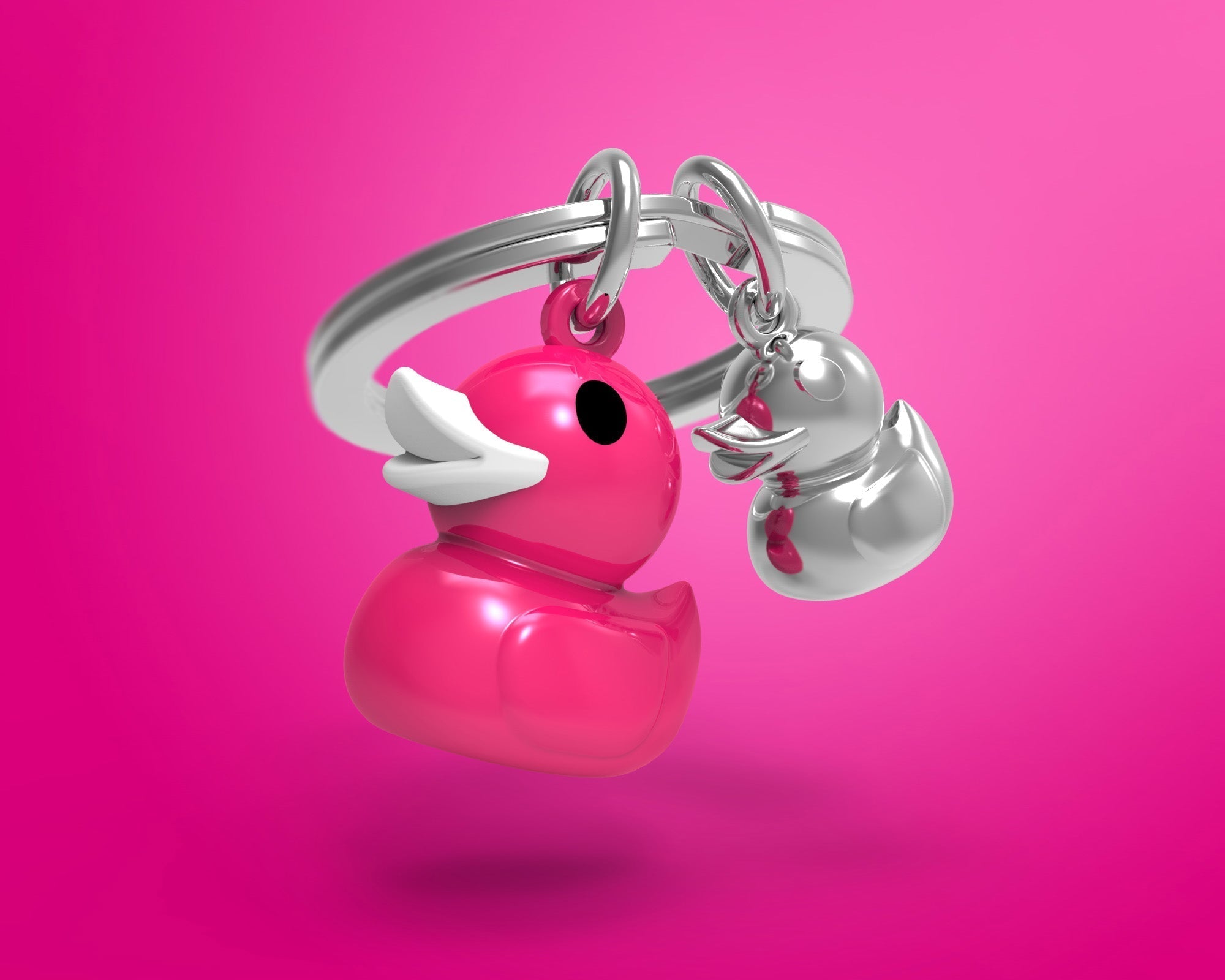 Fuchsia roze eend sleutelhanger