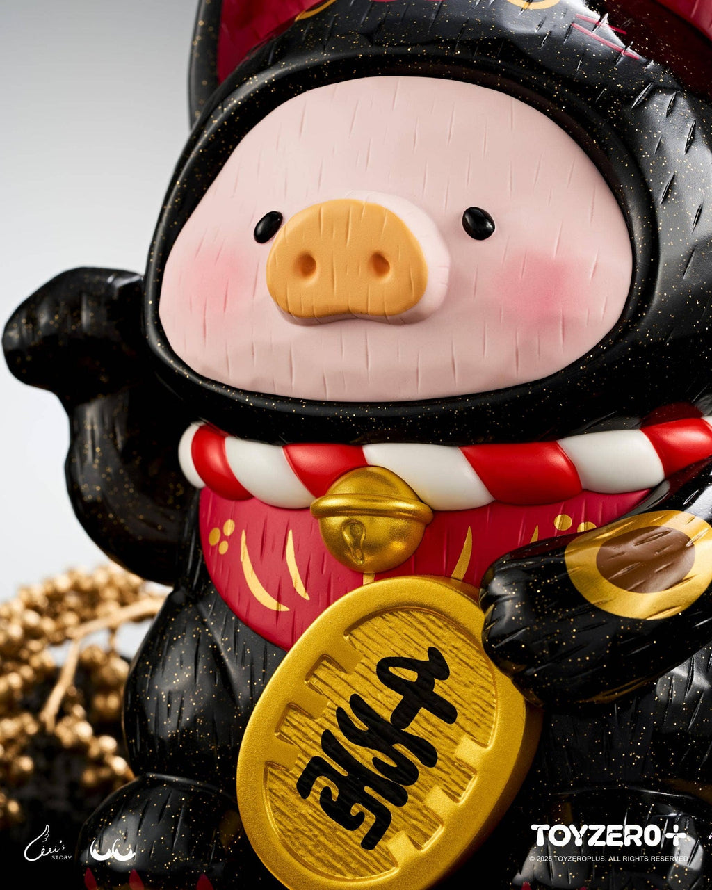 LuLu le Cochonnet - Maneki Lu (chat noir) — sculpture en bois 18cm