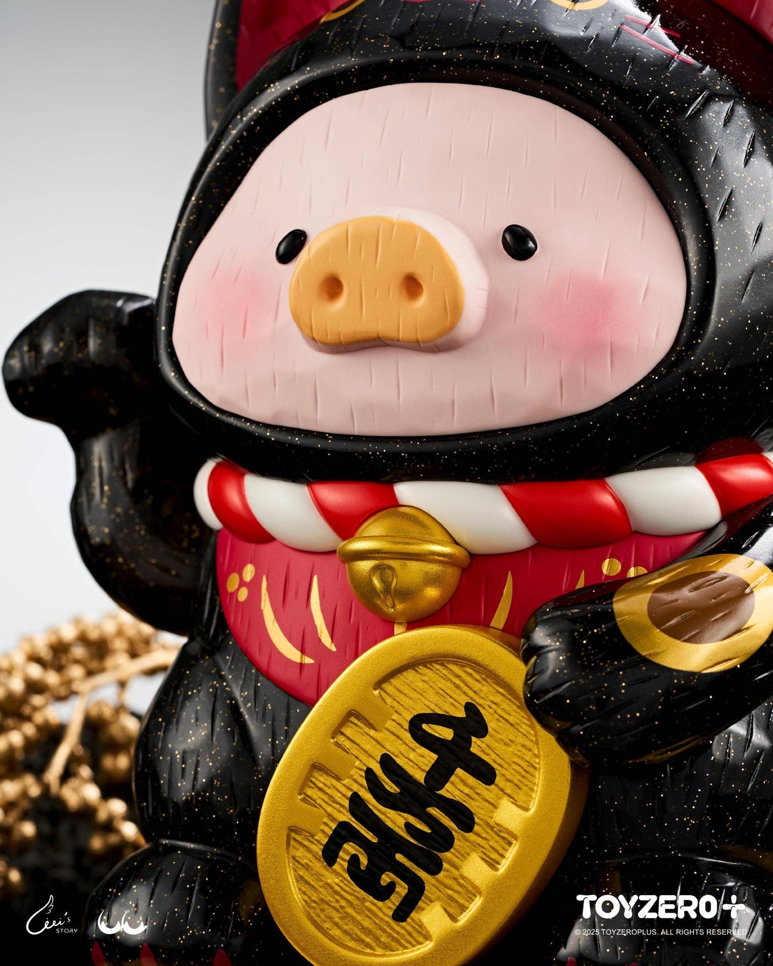 LuLu le Cochonnet - Maneki Lu (chat noir) — sculpture en bois 18cm