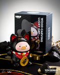 LuLu le Cochonnet - Maneki Lu (chat noir) — sculpture en bois 18cm