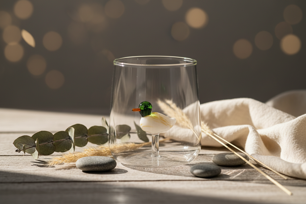 Glass with 3D Mallard Duck