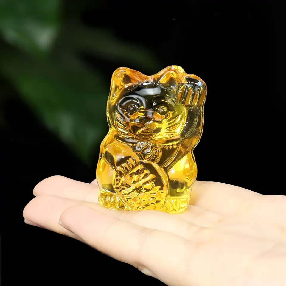 Statuette Chat Chanceux Jaune