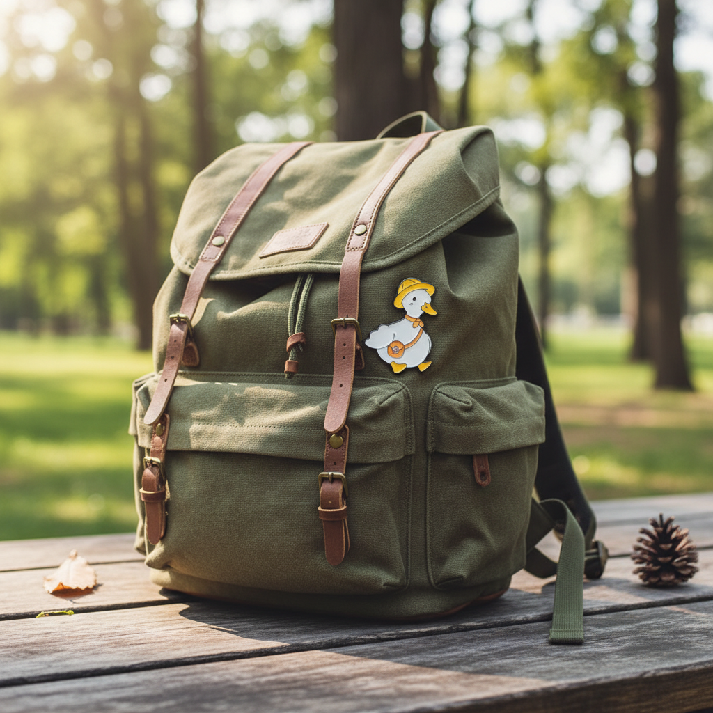 Weiße Ente Schuljunge Button