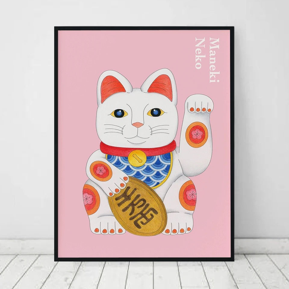 Artprint Chat Chanceux Blanc