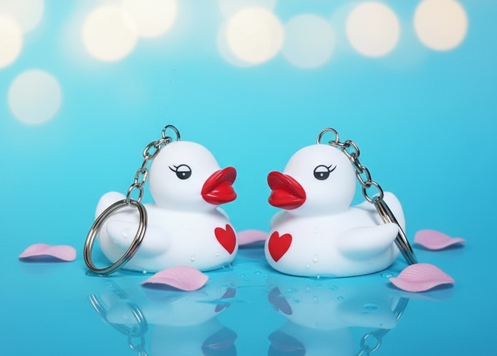 White Duck Red Heart Key Ring